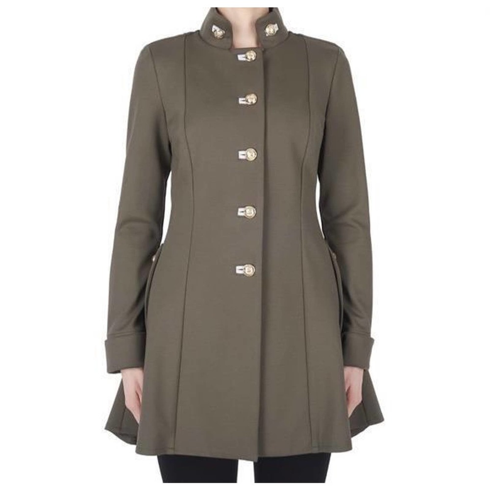 Joseph Ribkoff Military Style Jacket Knit Flare Coat Green Women's 14 H14740 - Picture 1 of 11